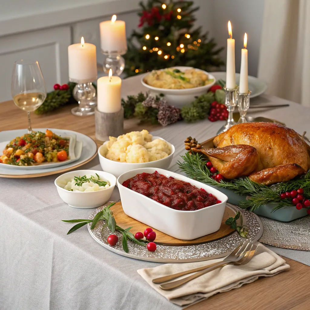 Festive holiday dinner table